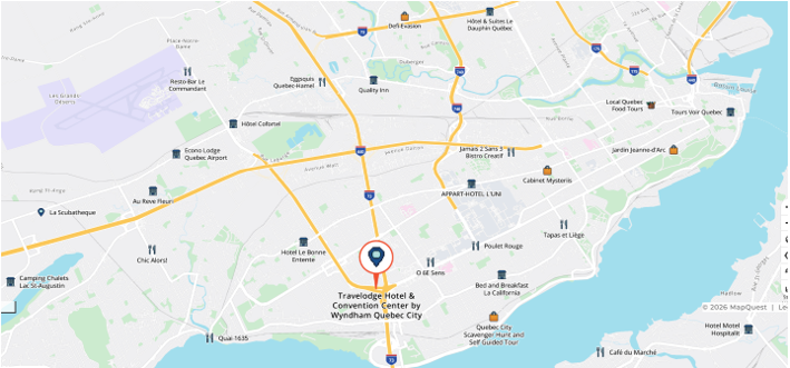 Map showing the Travelodge Hotel and Convention Centre by Wyndham Quebec City.